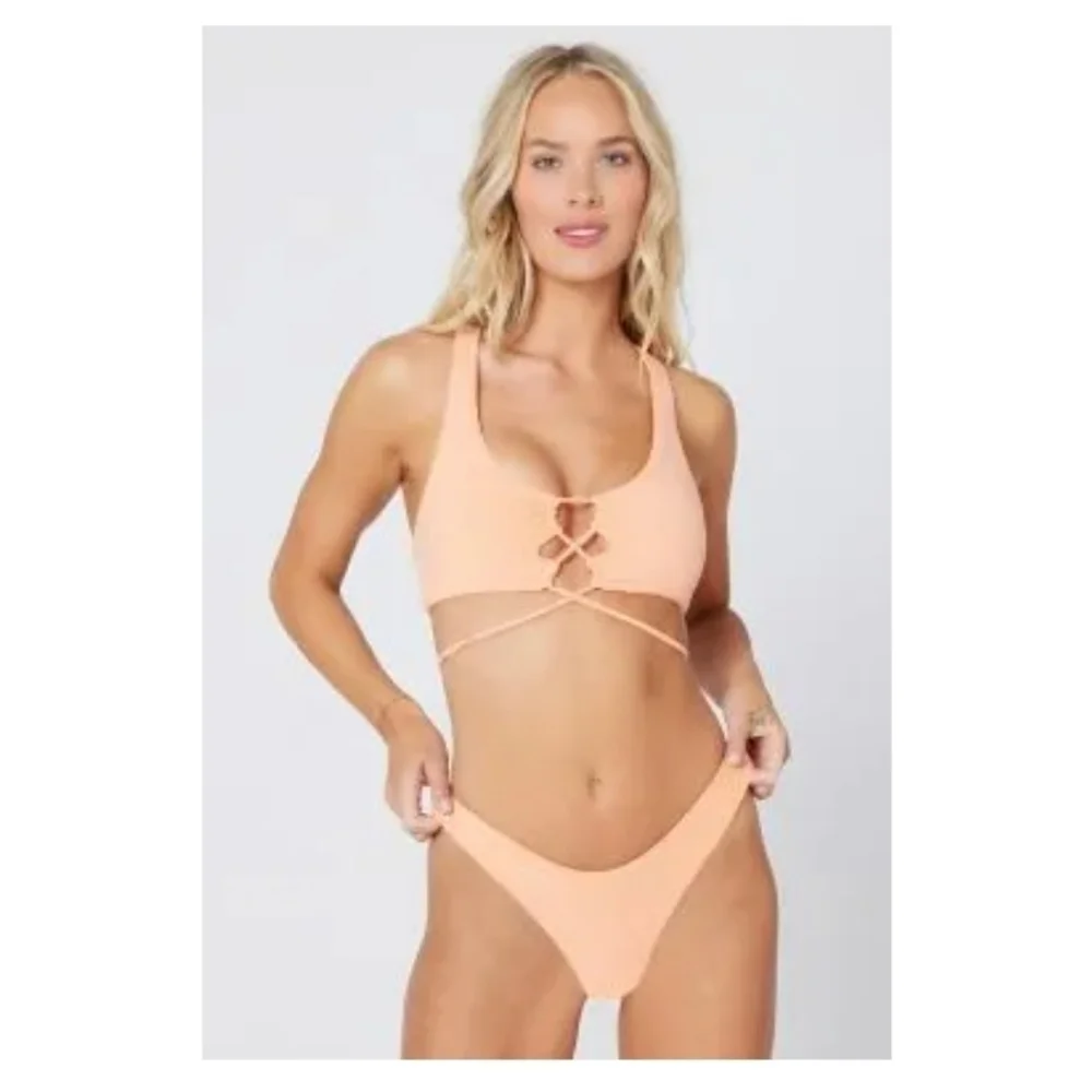 L Space Tangy Orange Terry Dax Bikini Top Size Small